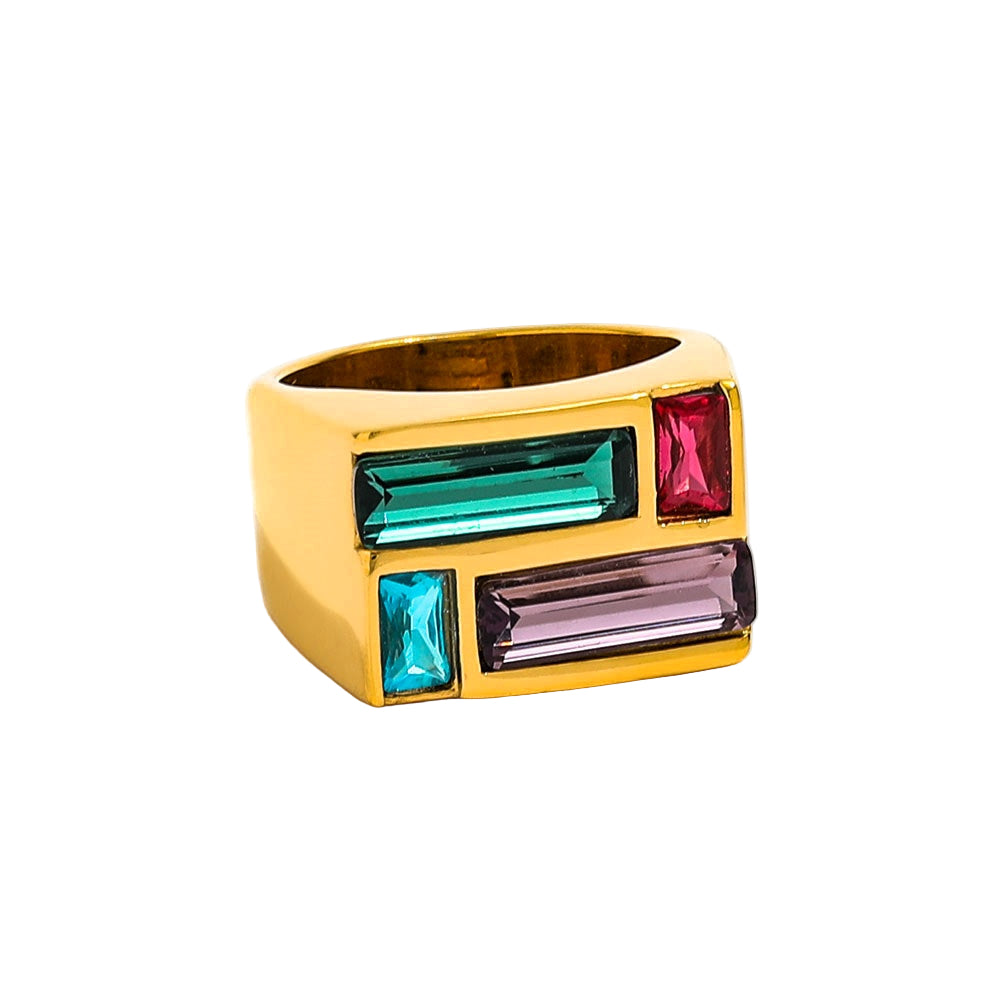 Rectangle Colorful Crystal Stamp Ring