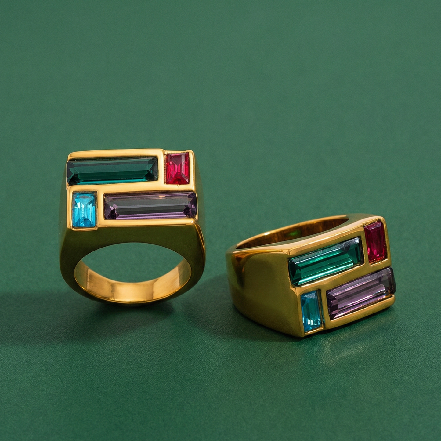 Rectangle Colorful Crystal Stamp Ring